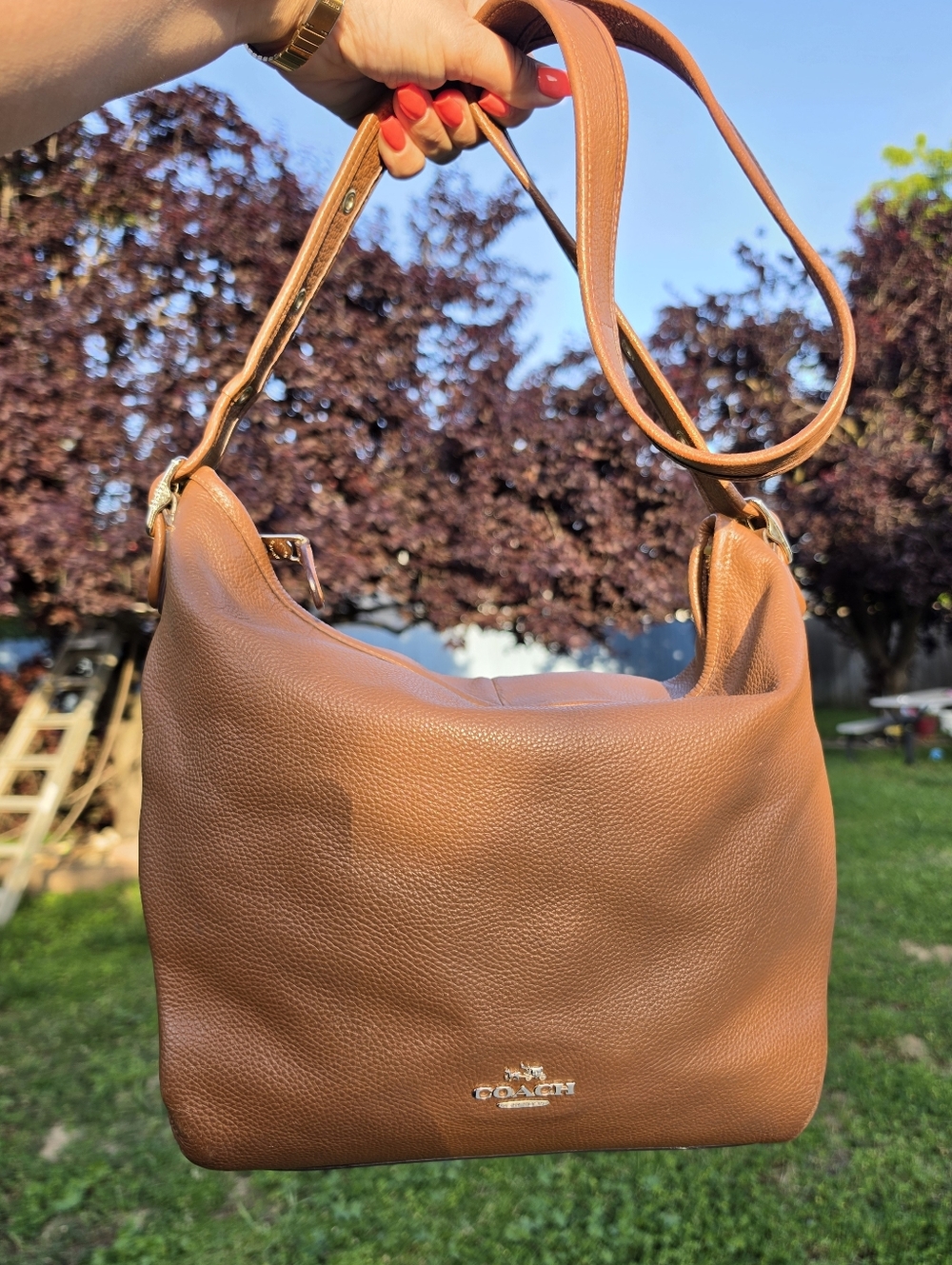 Coach Pebble Leather Shoulder Bag in Brown
